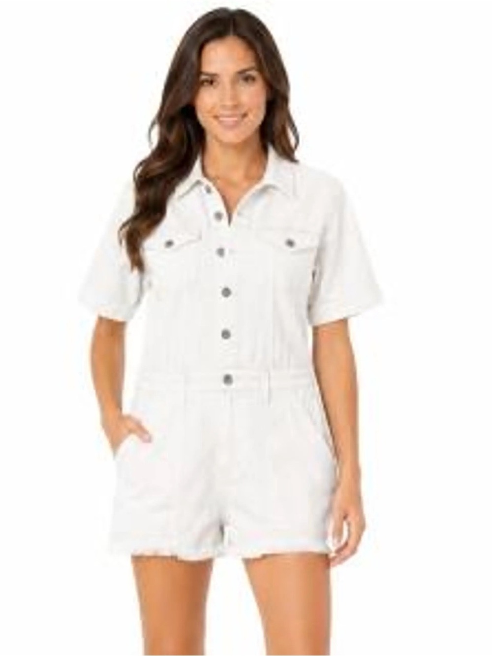 NWT  American Eagle Outfitters White Denim Short-Sleeve Utility Romper